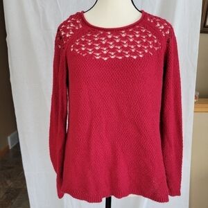 Elle candy apple red knit open crochet pullover sweater M